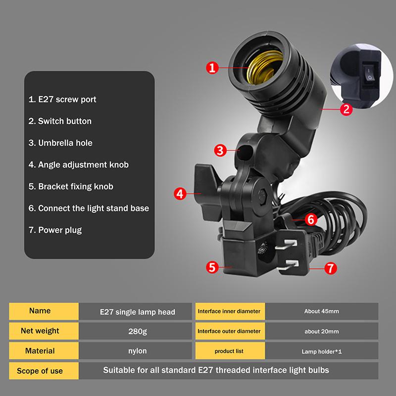E27 Ac Socket Lamp Single Head Bulb Holder Photography Light Bulb Mount For Photo With 1.8M Cable Cord Light Bulb Stand