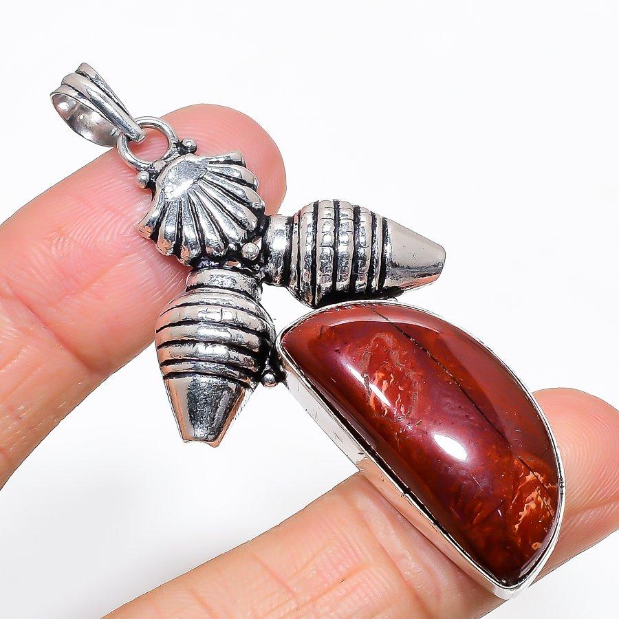 Red Jasper Gemstone Handmade 925 Sterling Silver Jewelry Pendant 2.64" KJ-150