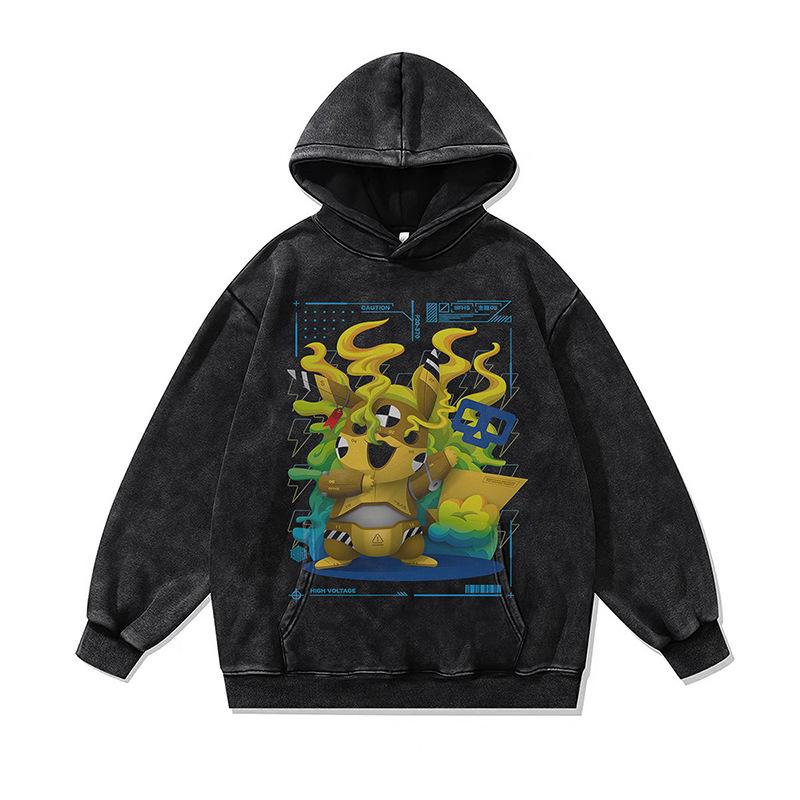 Cartoon Digital Direct Injection Printing Hooded Sweater Oversize Retro Washed Old Hoodie For Men And Women