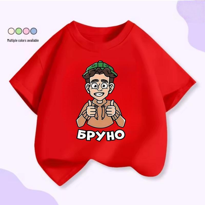 Unisex Kids Cartoon Print Cotton T-Shirt, Short Sleeve, Summer Trendy Top