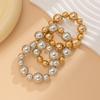 SHIXIN 3Pcs/Set Trendy Gold Color Silver Color Plastics Beads Chain Bracelets for Women Hip Hop Elastic Rope Big Ball Bangles