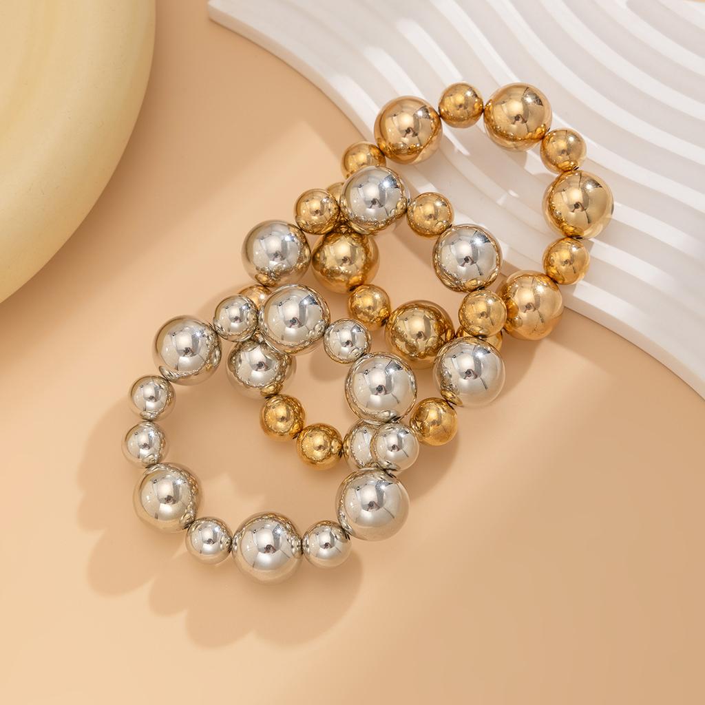 SHIXIN 3Pcs/Set Trendy Gold Color Silver Color Plastics Beads Chain Bracelets for Women Hip Hop Elastic Rope Big Ball Bangles