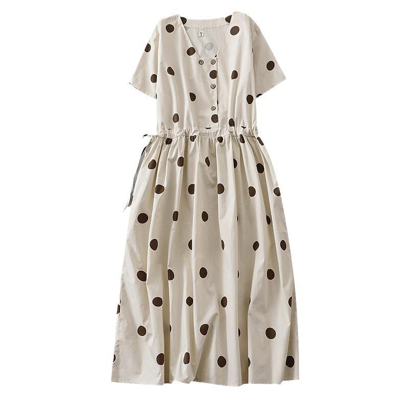 Women's Waist Slimming A-line Skirt Simple Polka Dot Dress MIDI Skirt