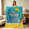 Soft Flannel Blanket with Cute Bath Cat And Rubber Duck Print All Season Warm Cozy Throw Blanket for Sofa Couch Bedroom Living Room Home Decor