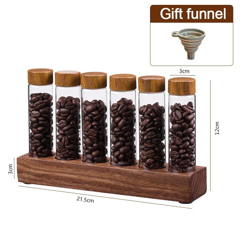 Coffee Beans Storage Container Display Rack Walnut Tea Tube Bottle Glass Espresso Coffee Accessories Tool Barista Coffeware Sets