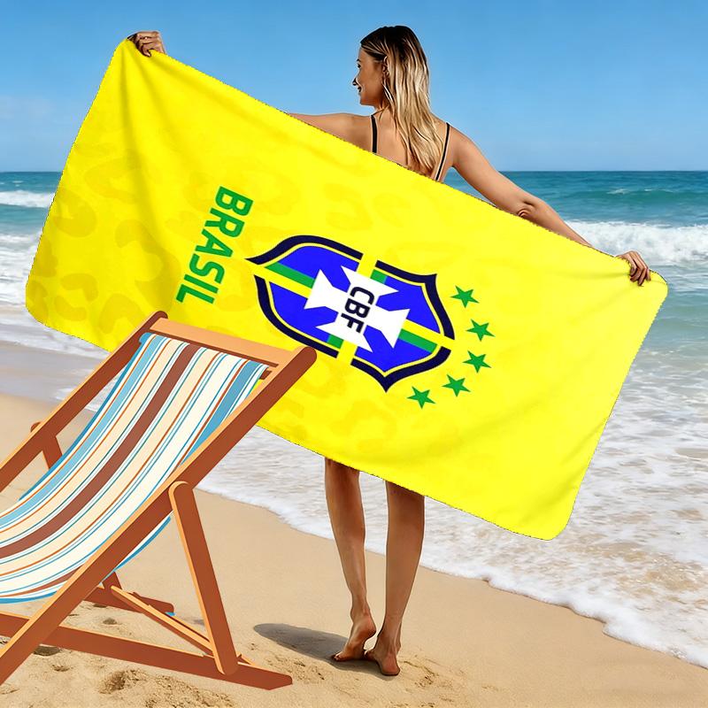 Asciugamano da Spiaggia CBF Brasile Stampato, Asciugamano Grande Morbido Asciugatura Rapida per Spiaggia Campeggio Nuoto