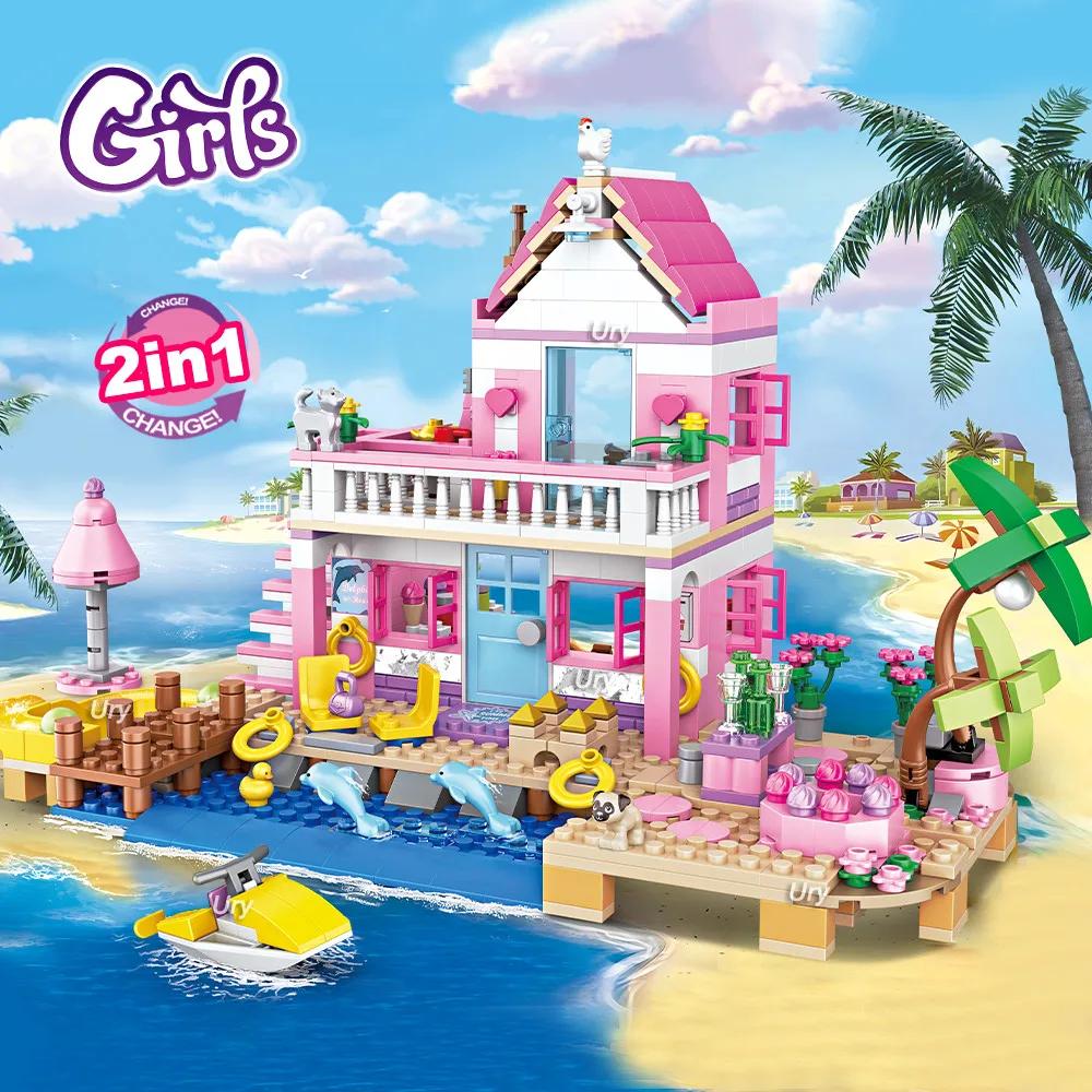 822pcs Friends City House Summer Holiday Seaside Villa Apartment MOC Building Blocks Sets DIY Toys for Kid Girls Christmas Gift