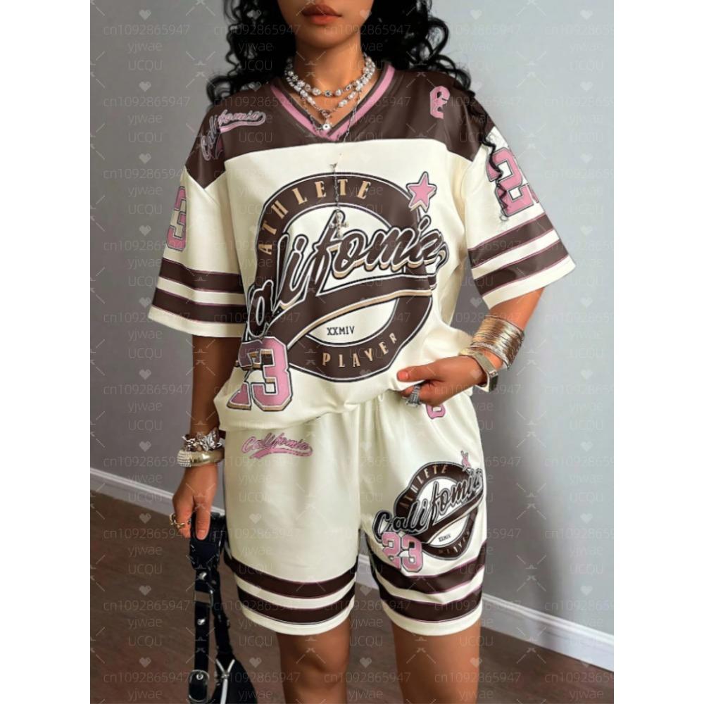 Stil American California 23 Imprimeu Tricou Jersey Costum Tricou Femei + Pantaloni Scurți Trening Femei Set 2 Piese Îmbrăcăminte Femei