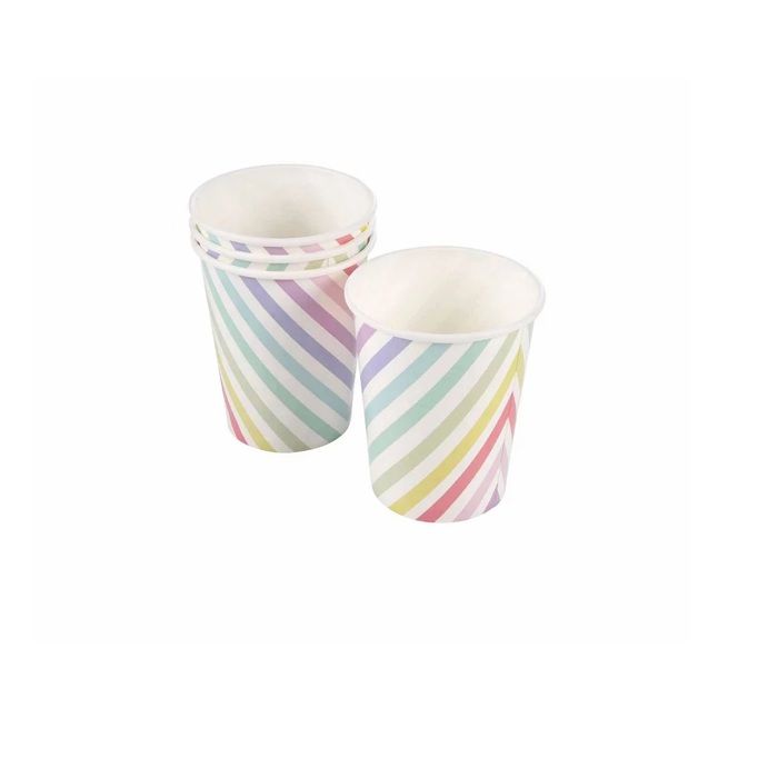 Gobelets en carton - EDEN - Rayures pastel - Lot de 6 - 25 cl - Multicolore
