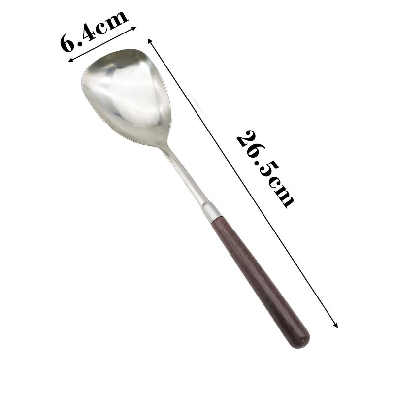 Stainless Steel Soup Scoop Wooden Long Handle Cooking Shovel Scoop Home Restaurant Hotpot Soup Porridge Spoon Kitchen Tableware