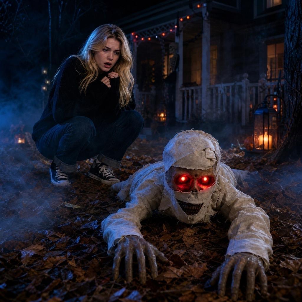 Electric Crawling Skeleton Halloween Decoration Prop with Moving Limbs and Glowing Eyes for Indoor Outdoor Party Haunted House Display