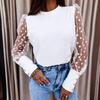 Spring Summer Women's Solid Colour Mesh Patchwork Long Sleeve Blouse