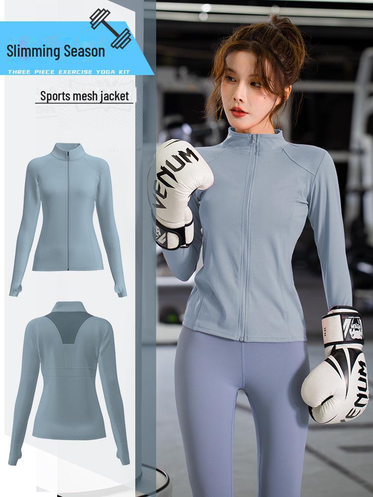 

Женская спортивная куртка из сетки Juyitang — длинный рукав, воротник-стойка, кардиган на молнии, топ для занятий йогой и бега. X-Large