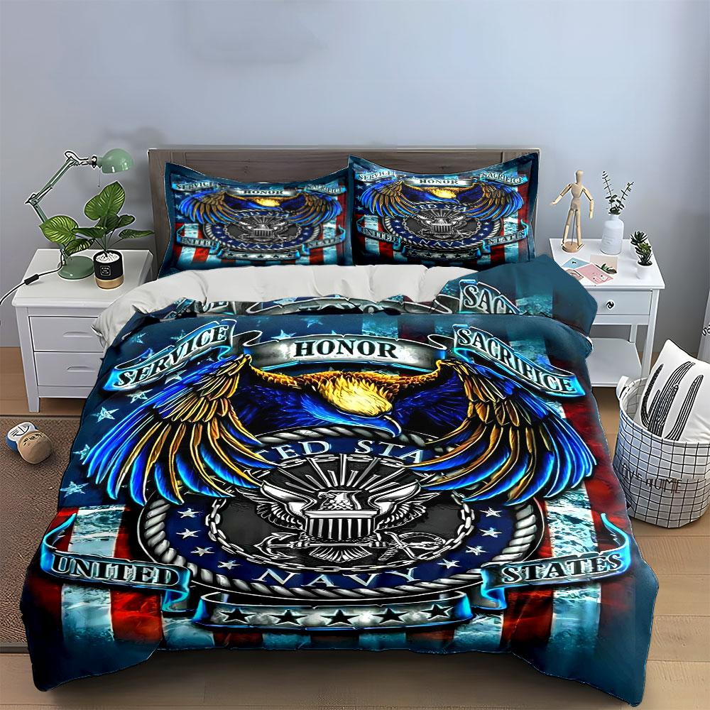 Eagle, navy emblem, banners. Bedding sets Duvet cover sets Duvet covers Pillowcases(1* Duvet Cover 2* Pillowcases without duvet insert)