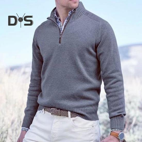 

Fall Winter Men Sweater Zippered Half high Collar Long Sleeves Top Knitted Thick Warm Pure Color Pullover Stretchy Daily Wear Knitwear M абрикосовый