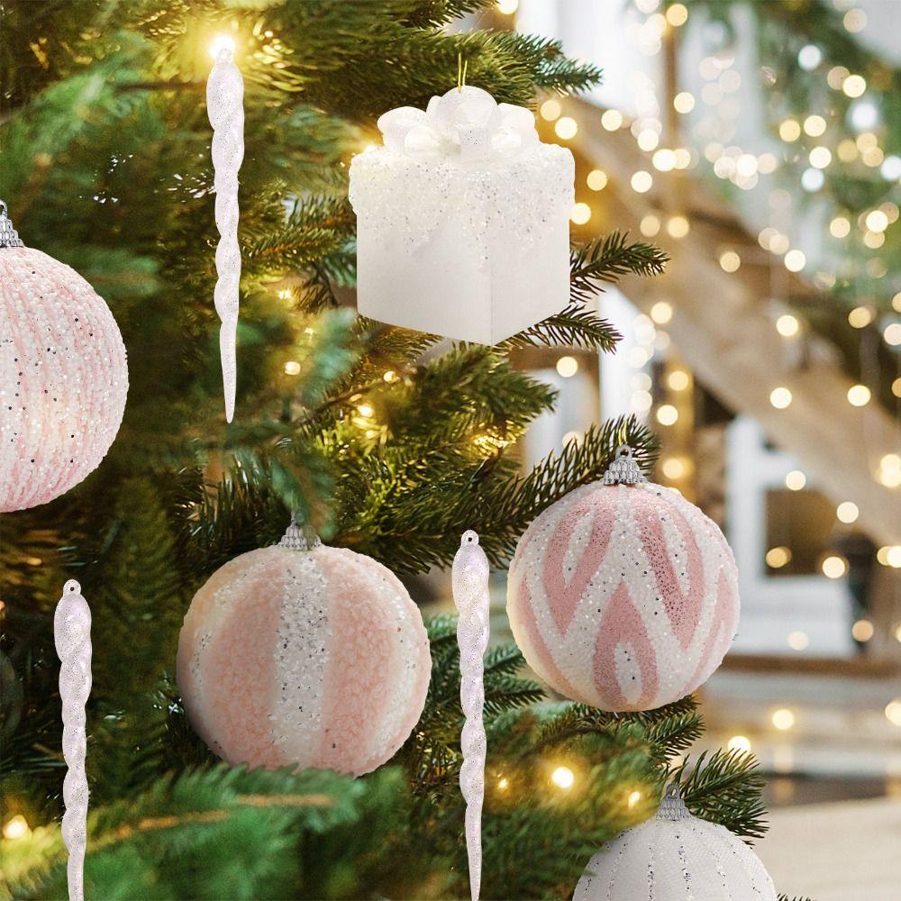 18pcs/box Round Christmas Hanging Ball Plastic Merry Christmas Tree Decor  Home Party Decor