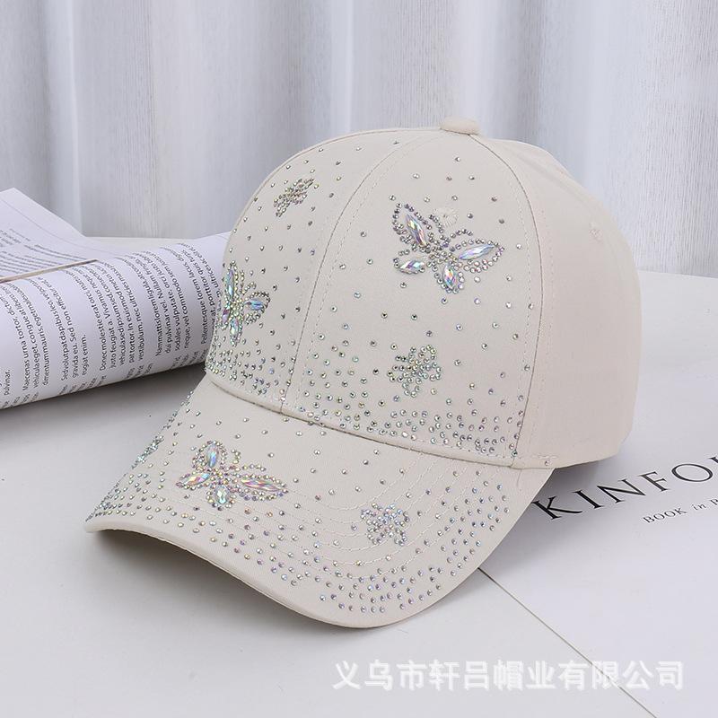 Spring and summer fashion new hot diamond butterfly baseball cap children trendy sun protection visor rhinestone cap