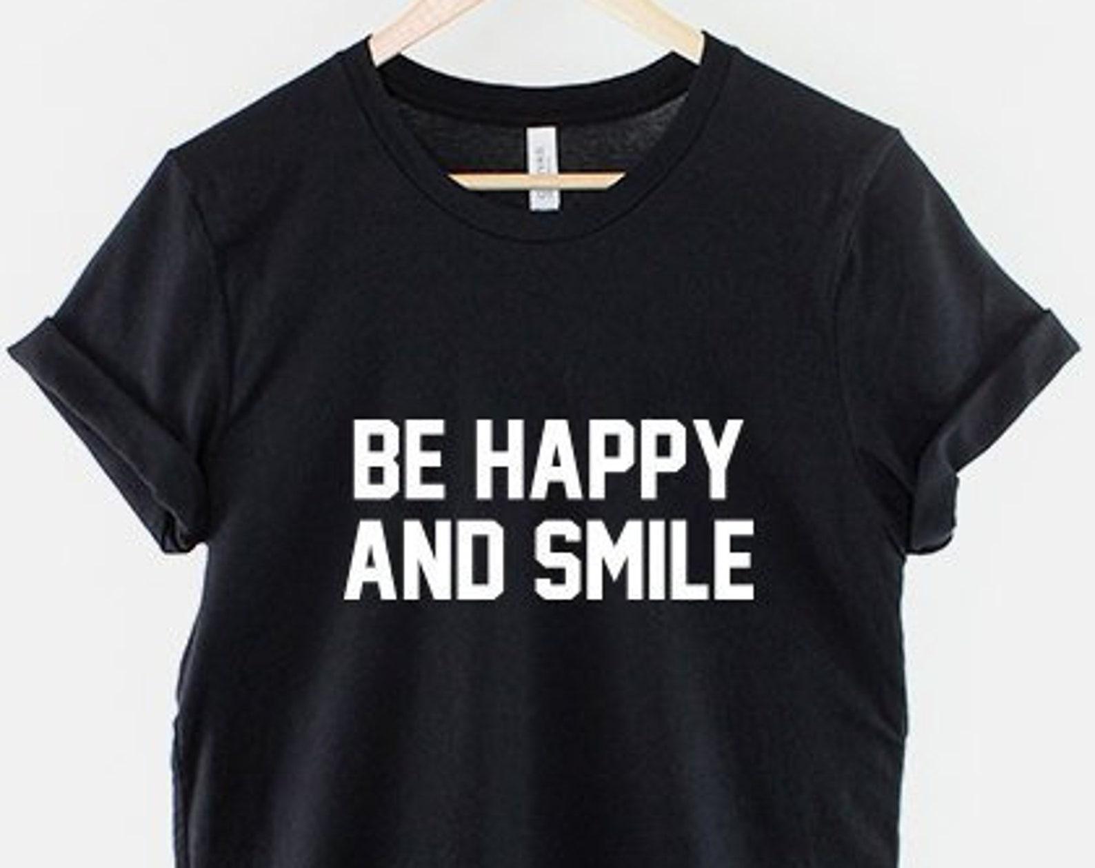 Be Happy Smile Slogan Tee: Vibrant Joyful Print, Ring Spun Cotton Shirt 2XL