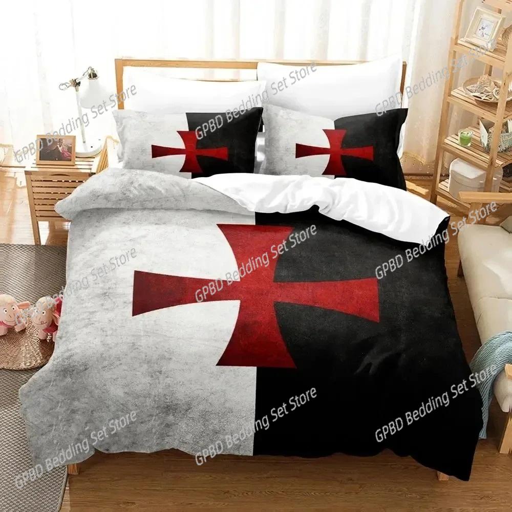3D Print Christian Knights Templar Beding Set Bedrom Soft Modern Bedspreads Comefortable Soft Duvet Cover Comfortable Quilt Cover Pilowcase