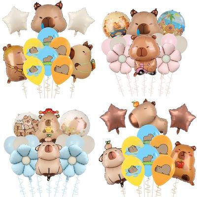 1set Cartoon Capybara Aluminium Film Balloon Set Daisy Flowers Children Birthday Party Deco Supplies Baby Shower Globos Kid Toys