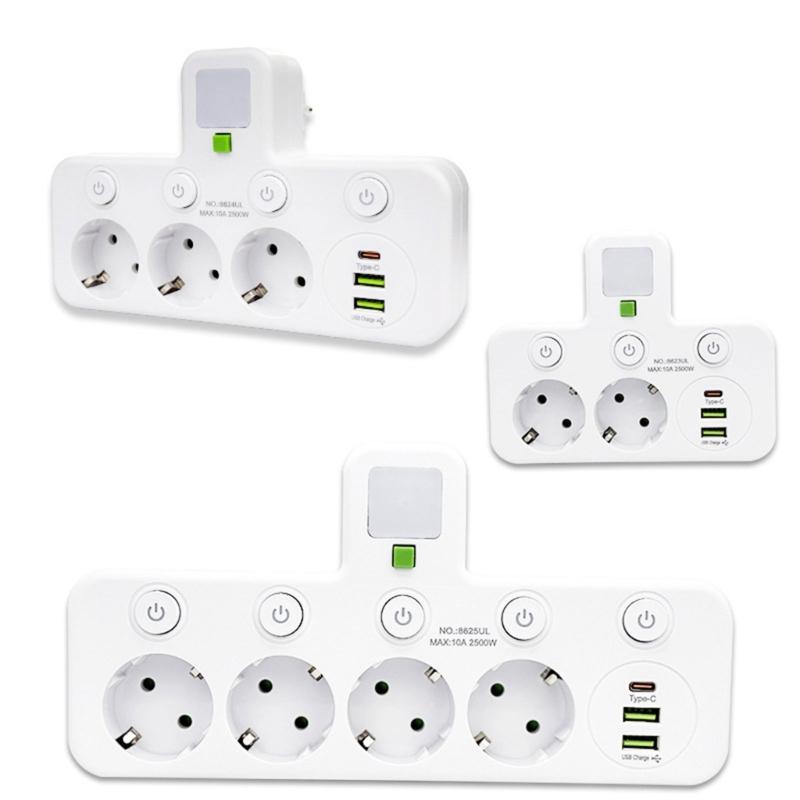 Multi-Socket Power Strips Wall Socket Adapters Power Converter with Independent Switches for Multiple Device Use Enduring