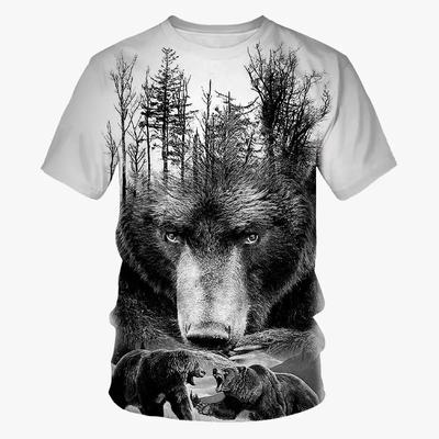 Fashion 3D Bear Pattern Men's T Shirt Funny Animal Print Oversized T-shirt Summer Casual O-neck Short Sleeve Hip Hop Streetwear