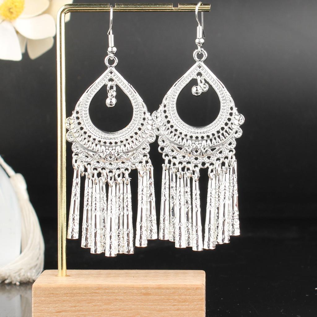 Turquoise Earrings Bohemian Drop Ear Earrings with Tassels, Geometric Alloy, Retro Style, Boastful Ear Accessories