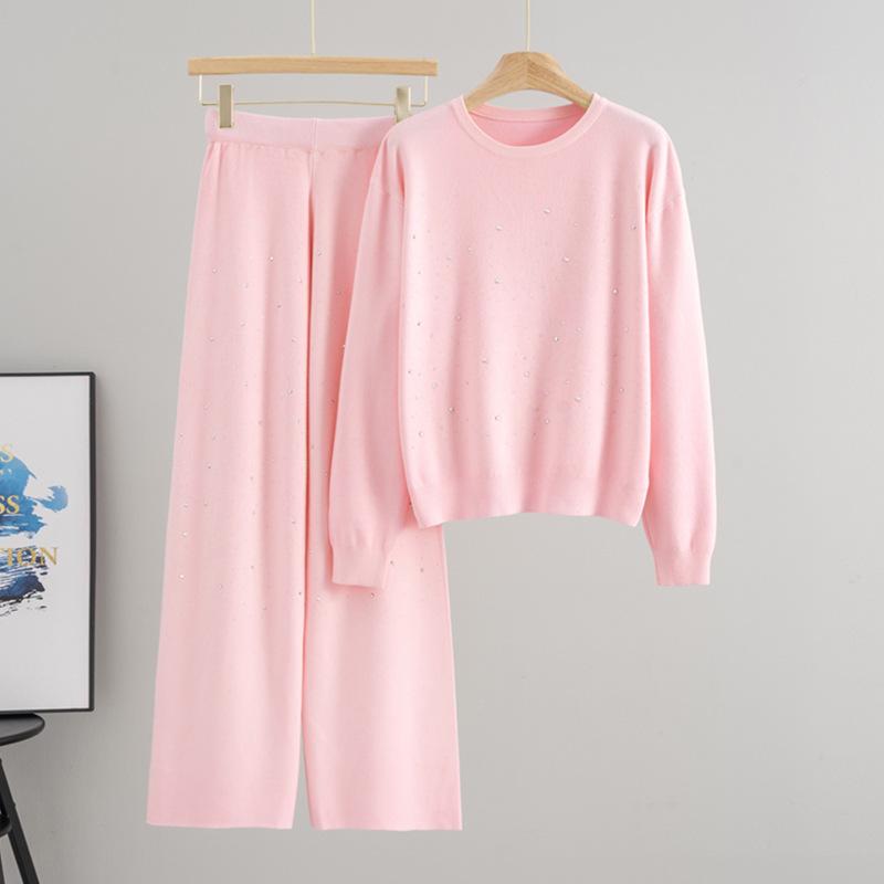 Autumn and Winter Gypsy Stars Hot Diamond Round Neck Pullover Long Sleeve Knitted Sweater Loose Knitting Two-piece Set Women