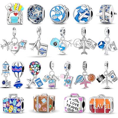 Valigia da Viaggio in Rame Ciondolo Aereo Fotocamera Adatto Bracciale Originale Charm Perline Collana Gioielli Fai da Te da Donna