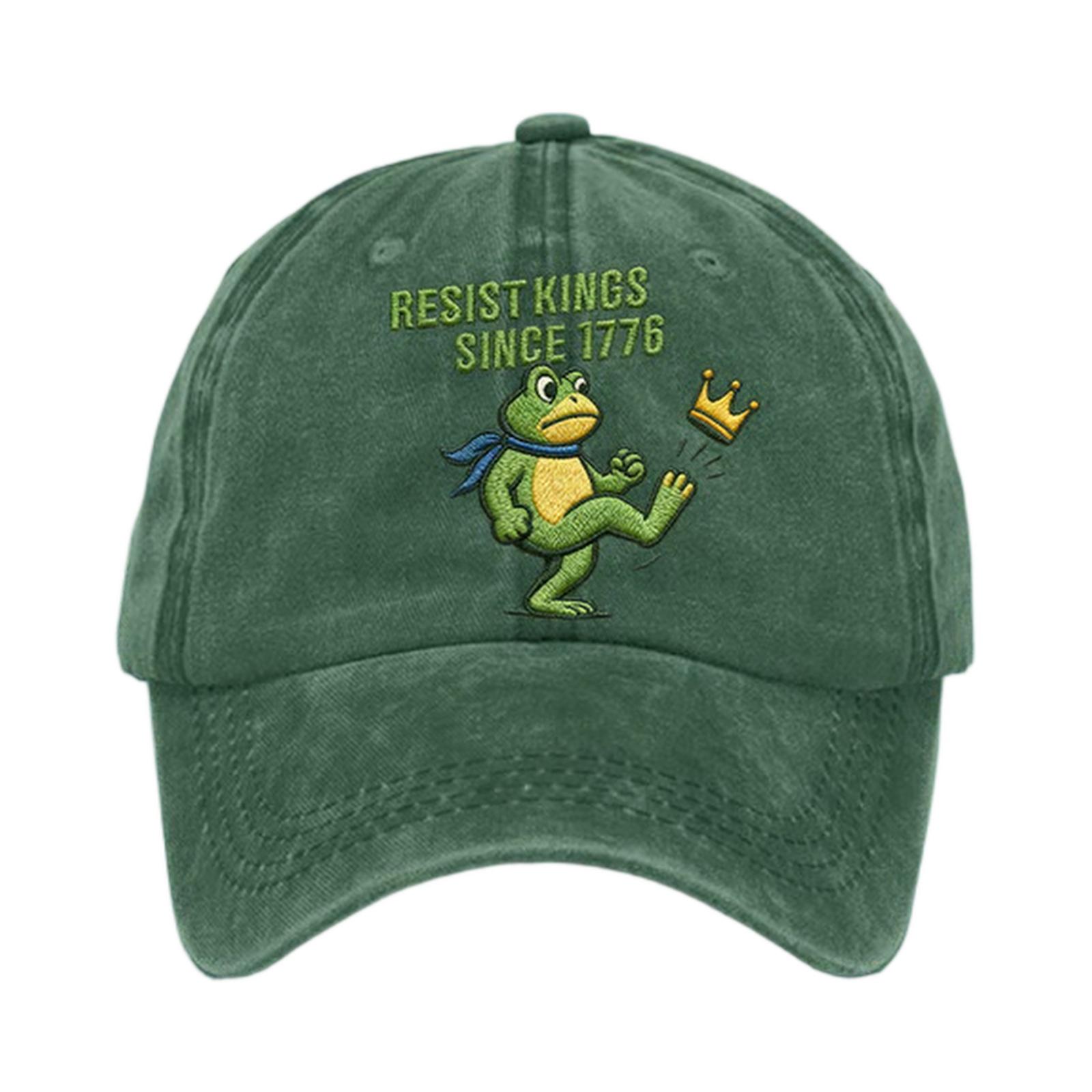 

Washed Cotton Baseball Cap Soft Top Vintage Style Adjustable Denim Hat with Embroidered Frog and Crown Design Casual Outdoor Headwear for Men One Size