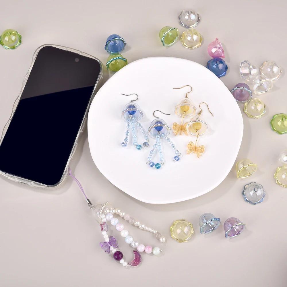 10pcs DIY Flower Bead Caps Transparent Keychain Pendant New Petal Charms Beads  Earring Jewelry