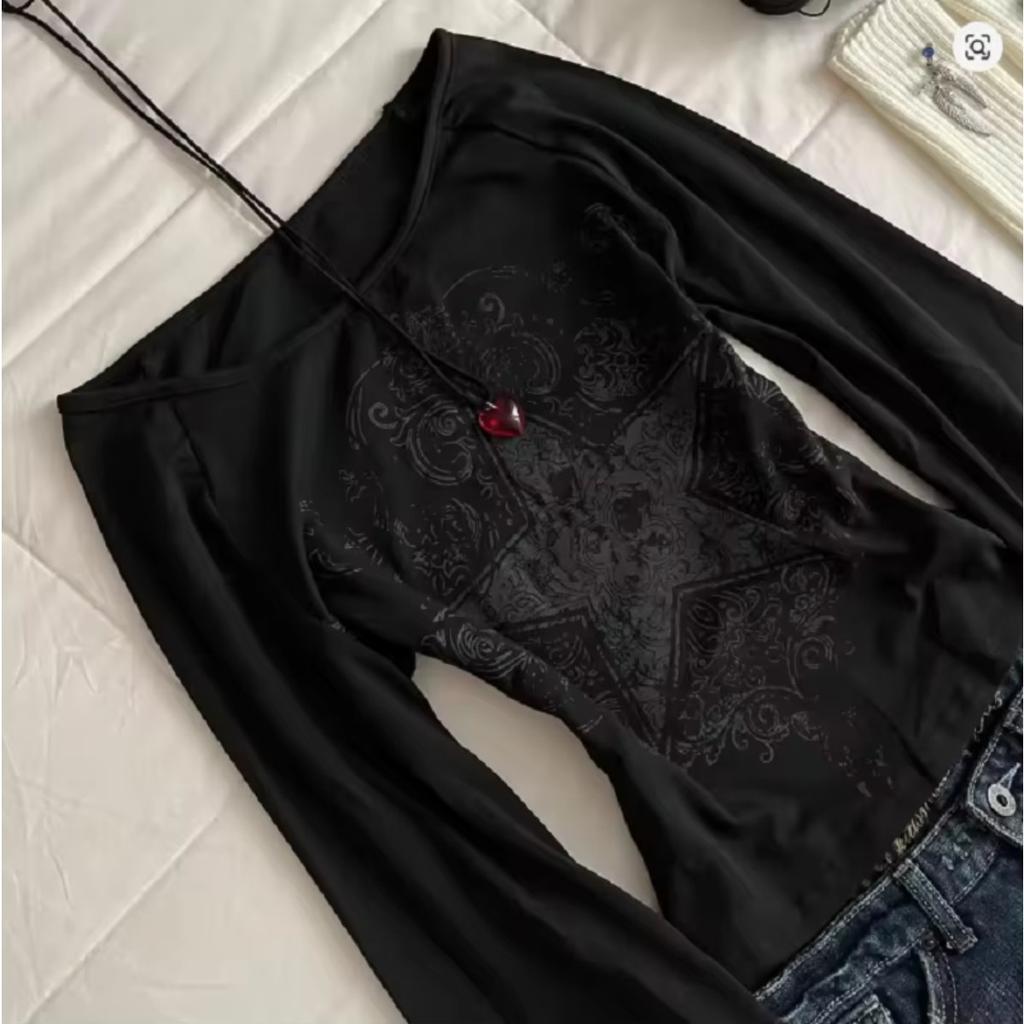 2KWEIRD חולצות טי ארוכות משנות ה-90 בגדי E-Girl אסתטיות Streetwear חולצות טי ארוכות האראג'וקו פאנק דוגמת אותיות חולצות ארוכות סקסיות