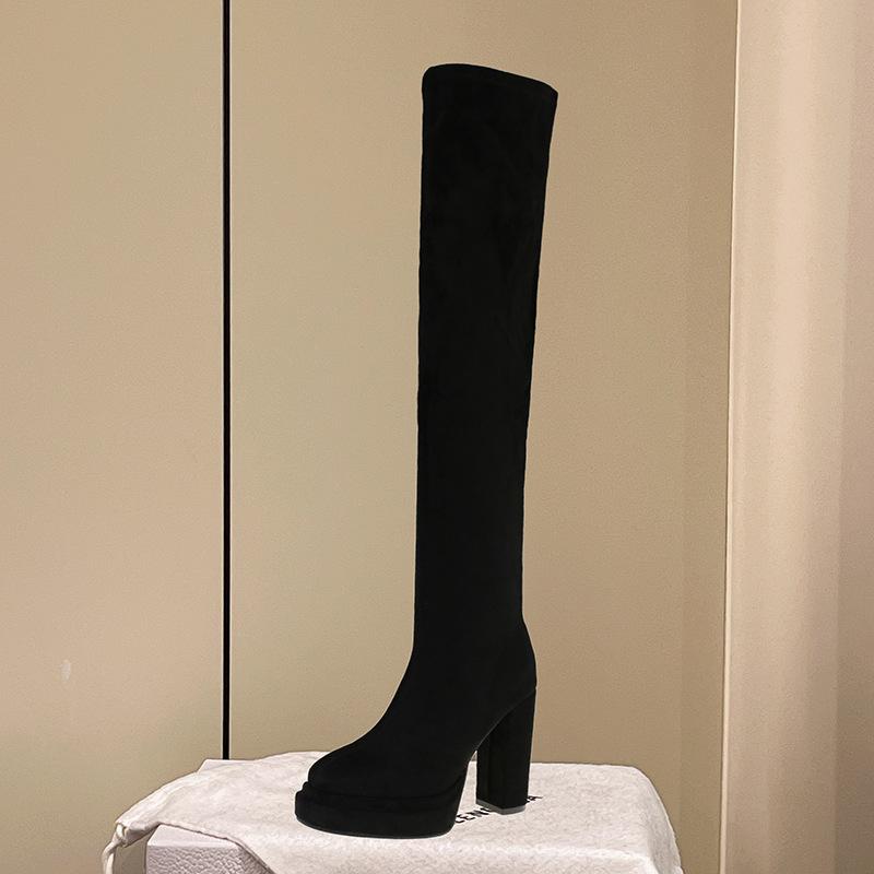 New versatile child autumn and winter European and American elastic boots fashion knee boots high heel thick sole waterproof table thick heel