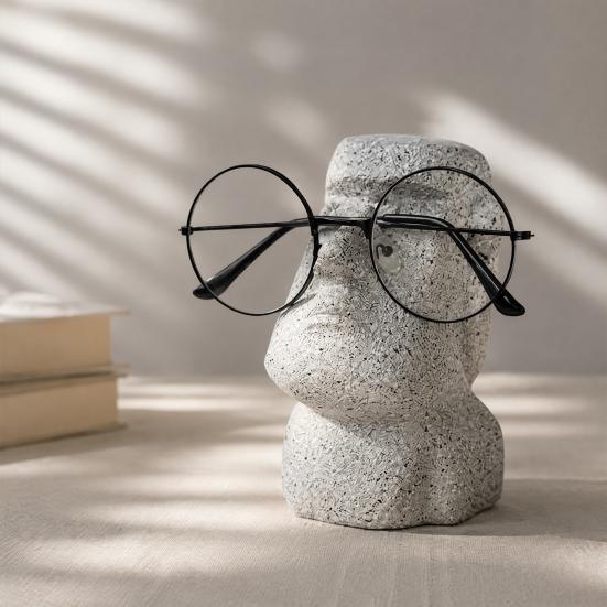 Bedside Eyewear Organizer Moai Eyeglass Holder, Abstract Easter Island Stone Stand, Fun Glasses Holder Stand Creative Display Stands, Modern
