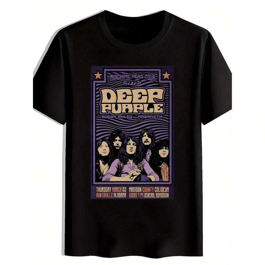 Men s Deep Purple Vintage 1972 World Tour Graphic T-Shirt - Black Band Member Portraits & Retro S разноцветный