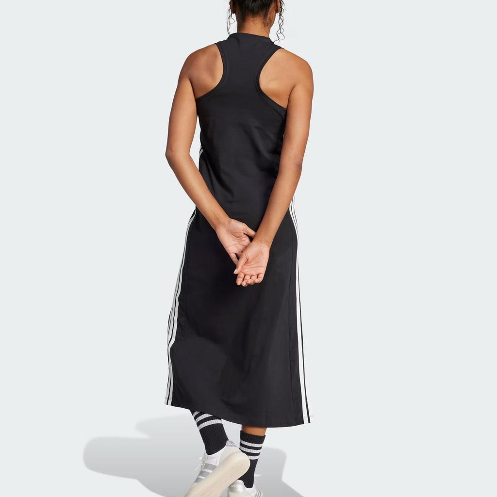 adidas Essentials 3-Stripes Sportswear Long Racerback Dress Women Dress Black White JE1208