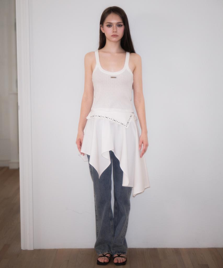 Rose Franz Stud Unbalance Flare Skirt [Ivory]