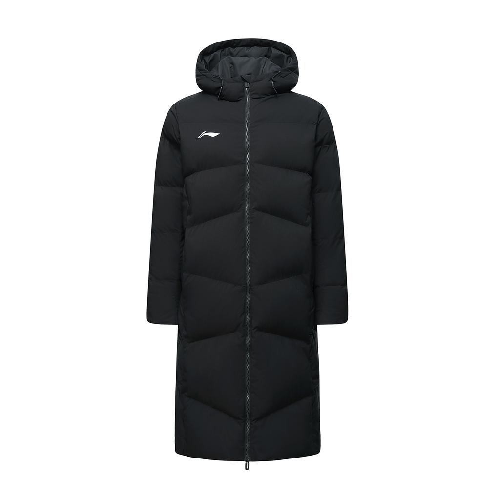 Li-Ning Knee-Length Warm Side-Slit Hooded Cotton Jacket Unisex Outerwear Black AFMU037-3