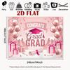 2D Pink Congrats Grad Graduation Party Backdrop 2D Glitter Pink Graduation Photo Booth Background
