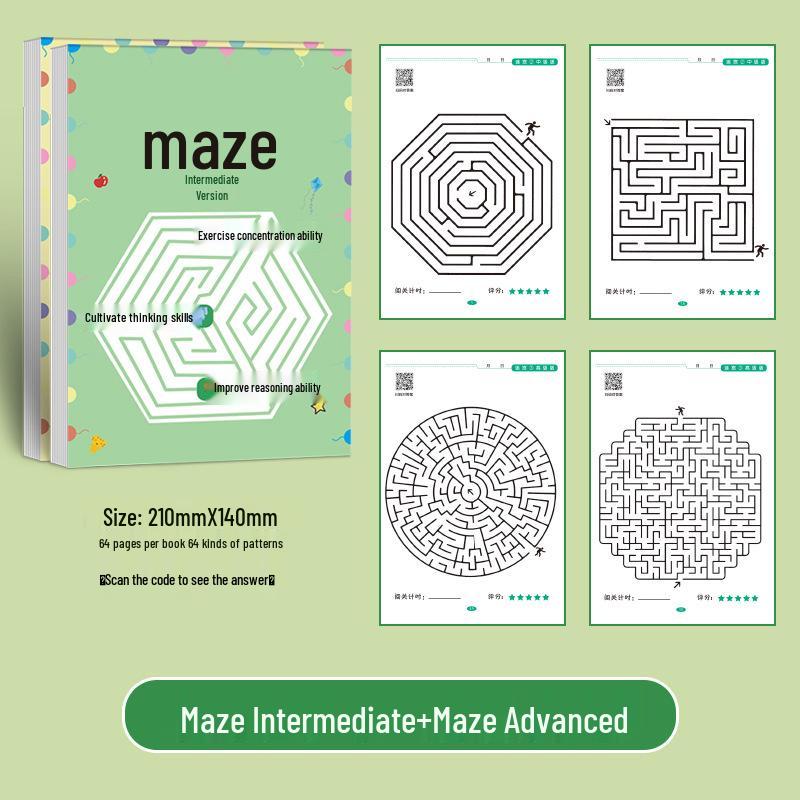 Free Shipping: Children's Maze Training Book - Fun Educational Game for Developing Thinking and Attention Skills In Elementary Students