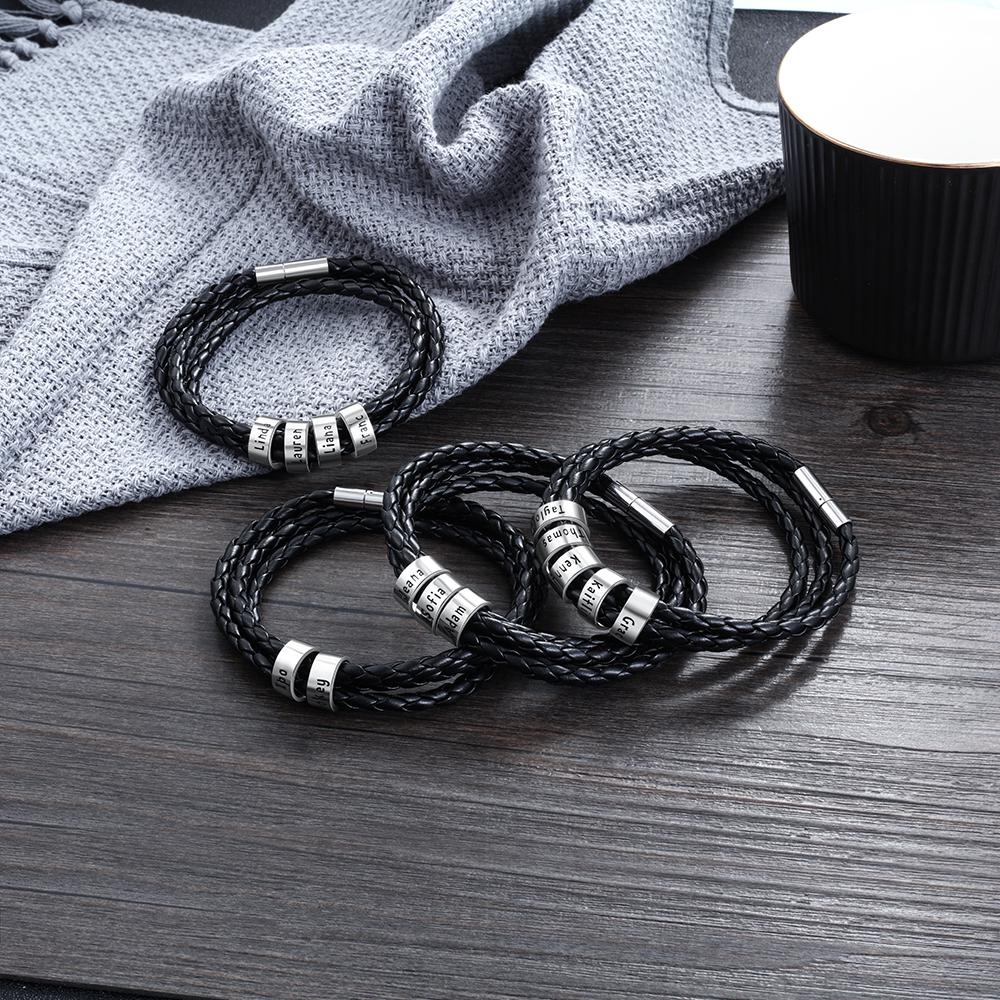 Personalisierte Schwarze Geflochtene Seilarmbänder für Männer, Graviert mit 5 Namen, Mehrfachumrundung, Bangles, Versprochen, Benutzerdefiniertes Jubiläumsgeschenk, Geschenk, Jubiläumsgeschenk