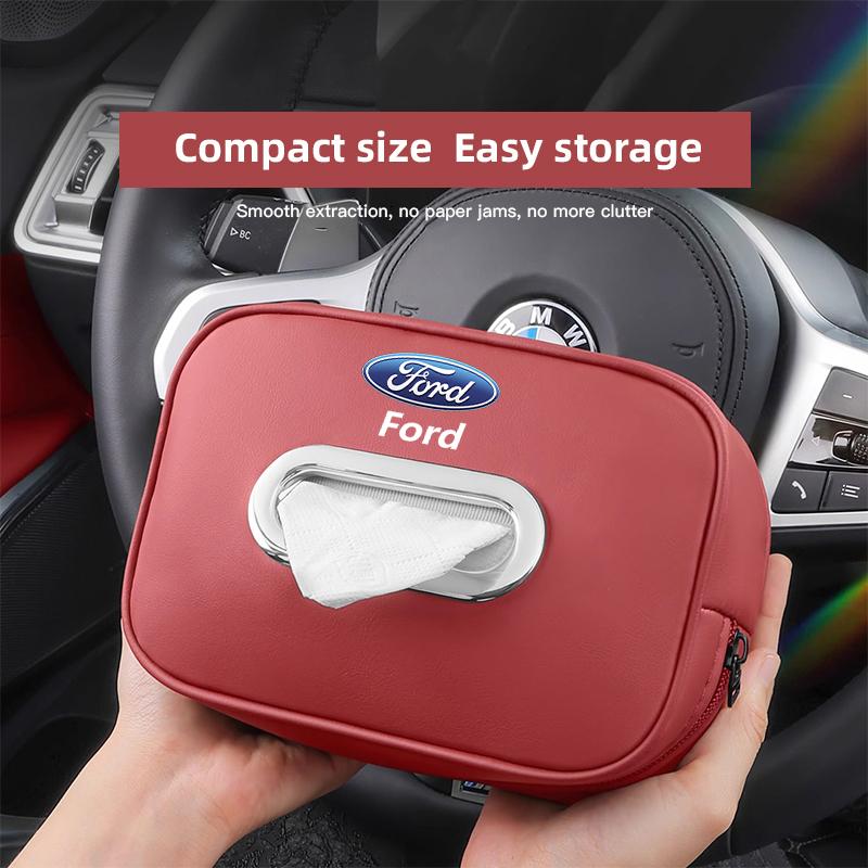 Car Tissue Box Quality Leather Auto Paper Towel Storage Bag For Ford ST Line Focus Mustang Fiesta Puma Ranger Kuga MK7 MAX F150 APX1