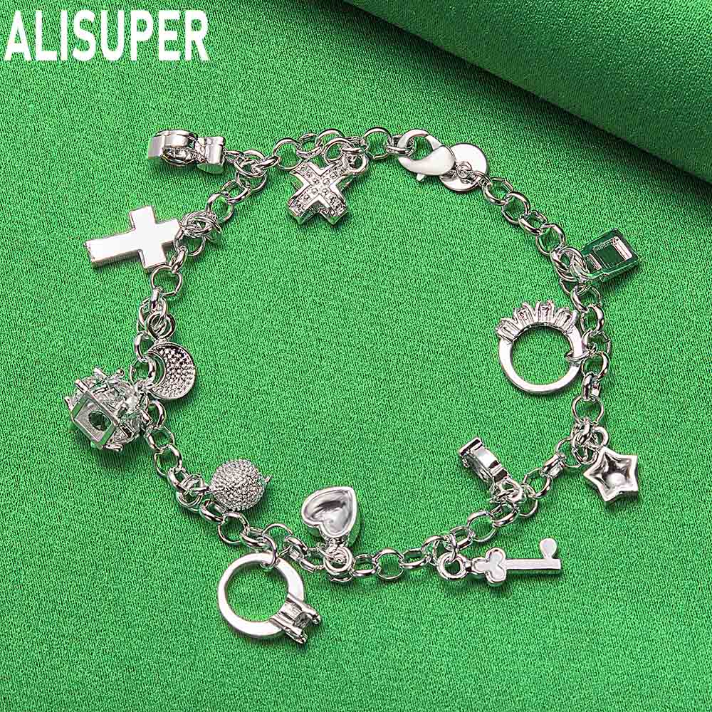 925 Sterling Silver Fashion Element Side Chain Exquisite Bracelet Gift Jewelry