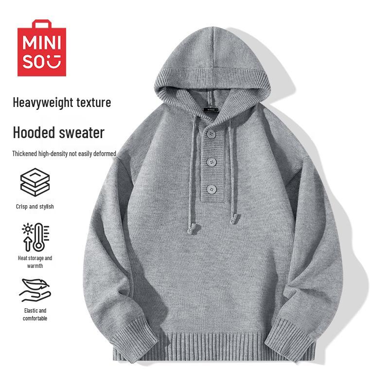 

MINISO Men s Casual Hooded Knit Sweater L