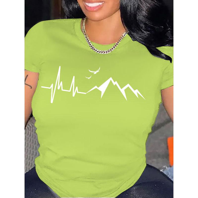 Letnia okrągła szyja góra z nadrukiem wzoru górskiego modna casualowa z krótkim rękawem damskie bawełniane koszulki