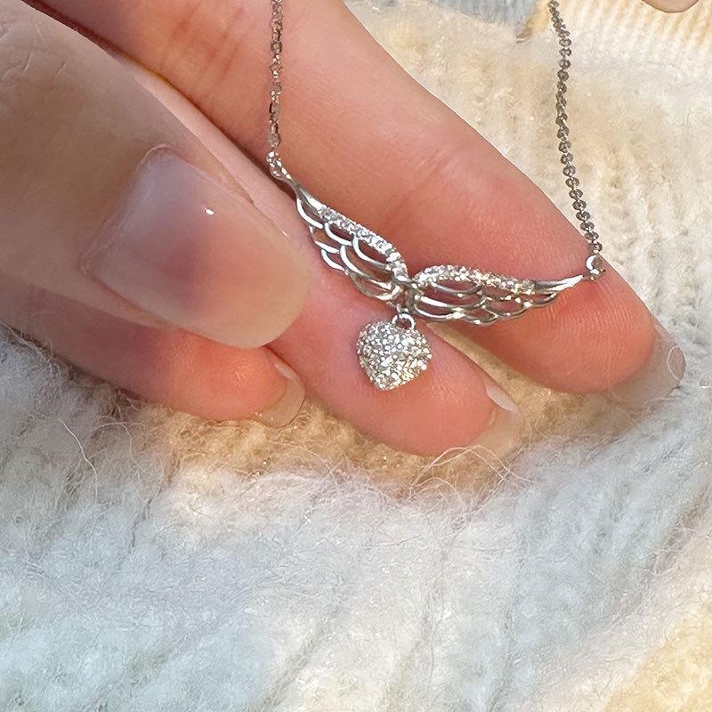 

Ожерелье-подвеска в виде сердца с крыльями ангела из стерлингового серебра 925 пробы с цирконом - Элегантный дизайн с полыми крыльями 925 Silver