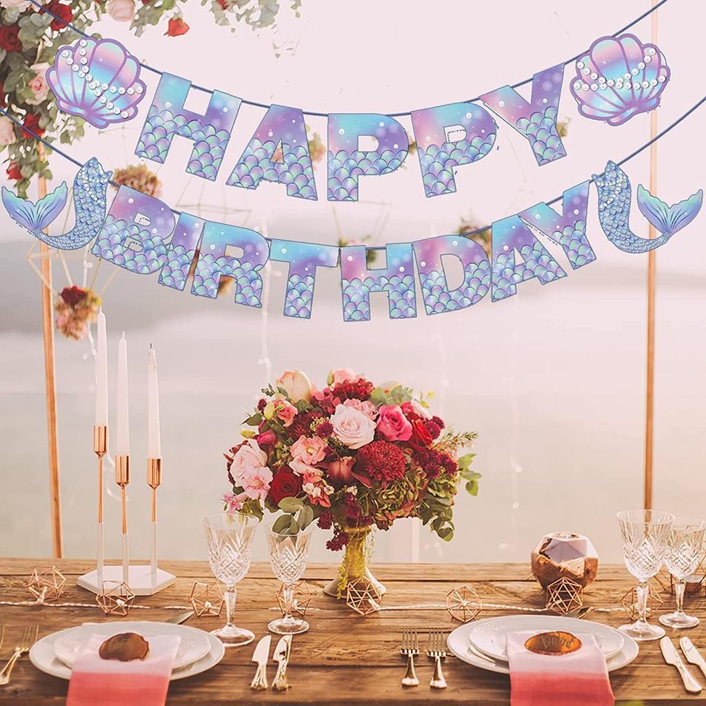 Mermaid Birthday Banner - Mermaids Banner, Mermaid Birthday Decorations for Girls, Boys, Kids - Mermaids Party Supplies Decoration for Ocean Theme