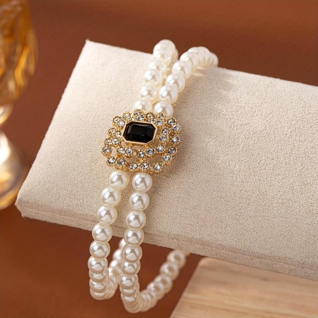 Foreign Trade, High-end Double-layer Imitation Pearl Bracelet Temperament Diamond-set Geometric Women's Jewelry