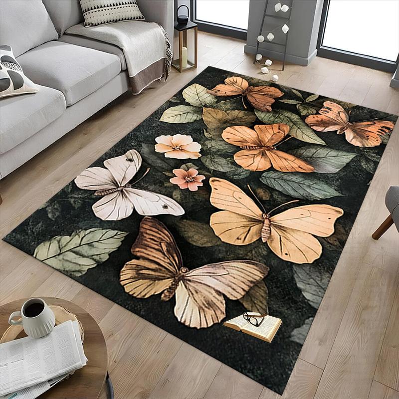 1pc Butterflies Flowers Carpet Anti Slip Polyester Floor Mat for office.Bedroom