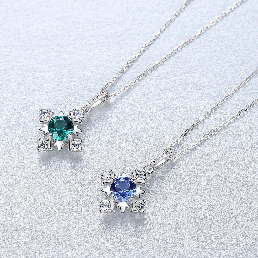 Fashion Jewelry Blue/Green Simulated Gemstone 925 Sterling Silver Flower Pendant Necklace for Women Wife Mom Girlfriend Gifts